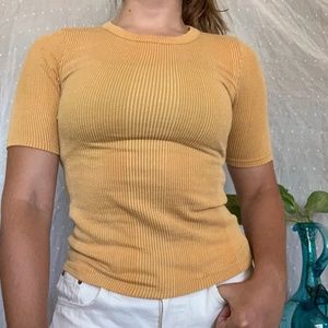 mustard yellow ribbed fitted top